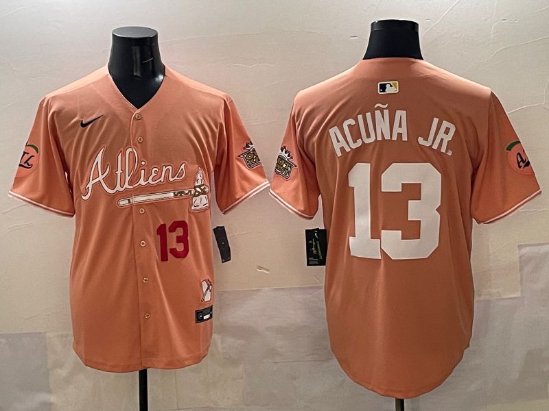 Men Atlanta Braves #13 Acuna jr Orange Five generations Joint Name 2025 Nike MLB Jersey style 3->atlanta braves->MLB Jersey